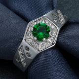 Emerald-Green Round CZ Hexagon Men's Ring