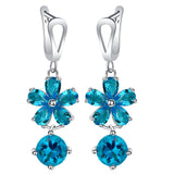 Aqua CZ Flower Drop Jewelry Set