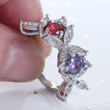 Red and Purple CZ Flower Bypass Ring