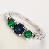 Sapphire-Blue and Green CZ Five-Stone Ring