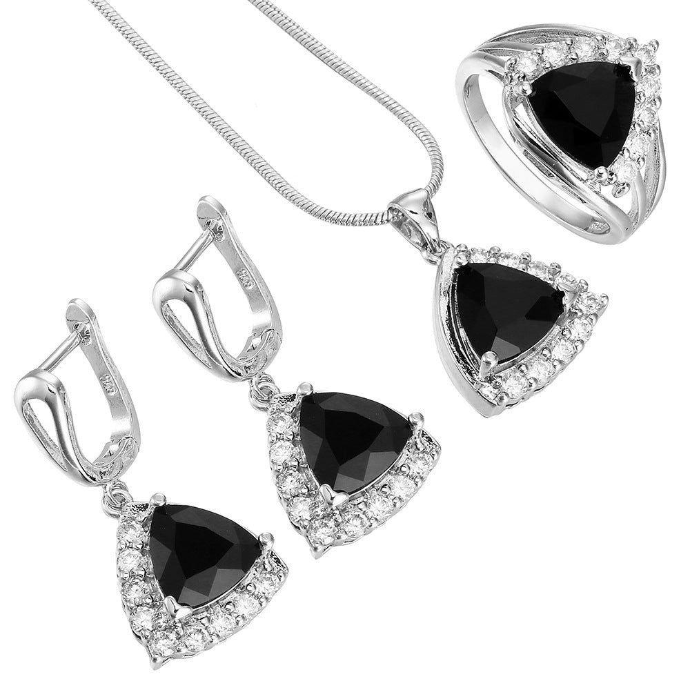 Black Trillion CZ Halo Jewelry Set