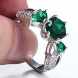 Emerald-Green Round CZ Pear Leaf Ring