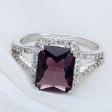 Purple Emerald-Cut CZ Halo Split Shank Ring