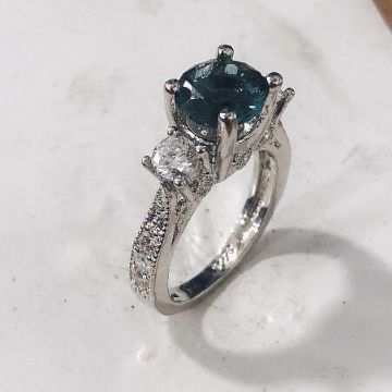 Teal Round CZ Two-Stone Pavé Ring