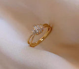 CZ Leaf Twisted Rope Band Ring