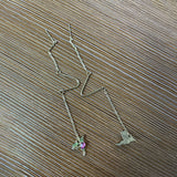 Red CZ Hummingbird Threader Earrings