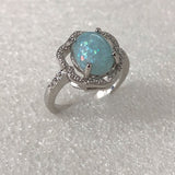 Red Opal-Look Oval Scalloped Halo Ring