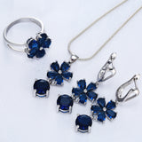 Sapphire-Blue CZ Flower Jewelry Set