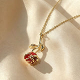 Red Rose Stem Pendant Necklace