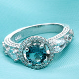 London-Blue Round CZ Marquise Side Halo Ring