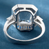 Cushion CZ Blue Baguette Halo Ring