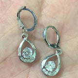 Clear Round CZ Teardrop Frame Huggie Drop Earrings