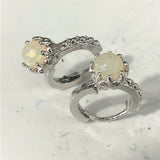 White Opal-Look Round Crown Huggie Earrings
