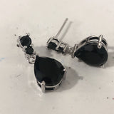 Black Pear CZ Drop Stud Earrings