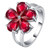 Ruby-Red CZ Flower Jewelry Set