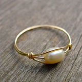 Pearl-Look Wire Wrapped Gold Ring