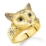 Gold Cat Face CZ Ring