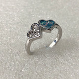 Blue Opal-Look Double Heart Ring