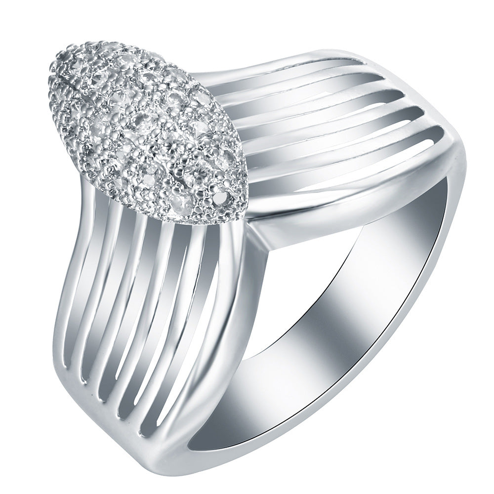 Pavé CZ Marquise Top Ribbed Band Ring