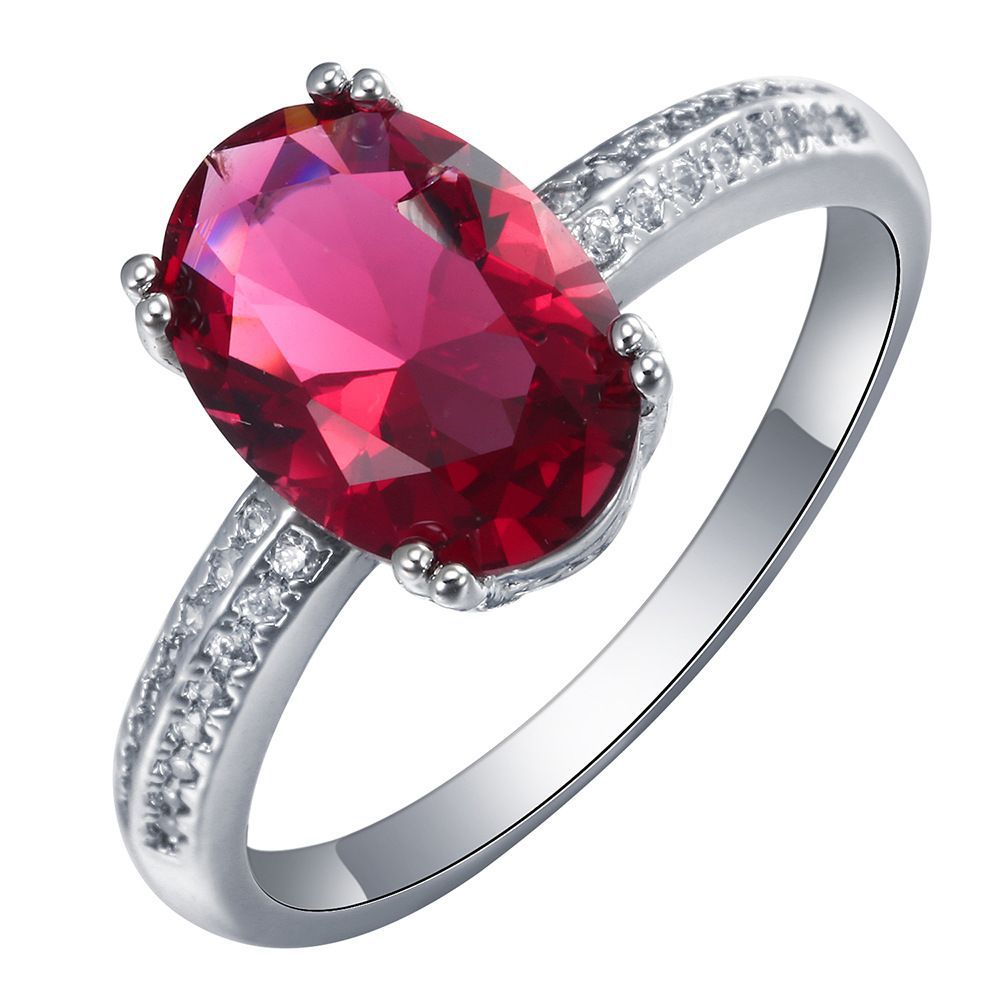 Ruby-Red Oval CZ Pavé Shank Ring