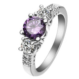 Purple Round CZ Three-Stone Ring