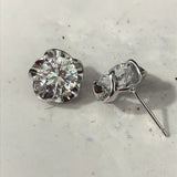 Clear Round CZ Flower Basket Stud Earrings