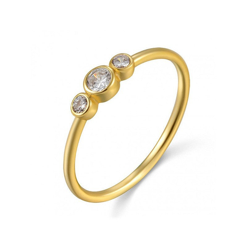 Three Bezel CZ Thin Gold-Tone Ring