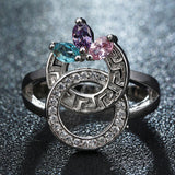 Greek Key Circle Pastel CZ Ring