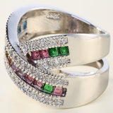 Multicolor Baguette CZ Triple Crossover Ring