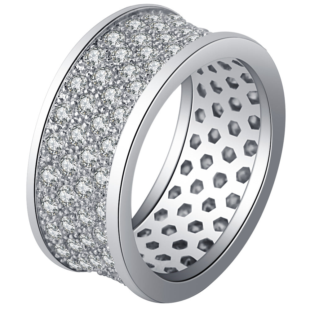 Wide Triple-Row Pavé CZ Band Ring