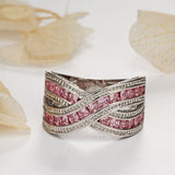 Pink Princess CZ Crisscross Channel Ring