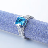 Aqua Emerald-Cut CZ Pavé Shank Ring