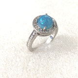 Blue Opal-Look Round Pavé Halo Ring