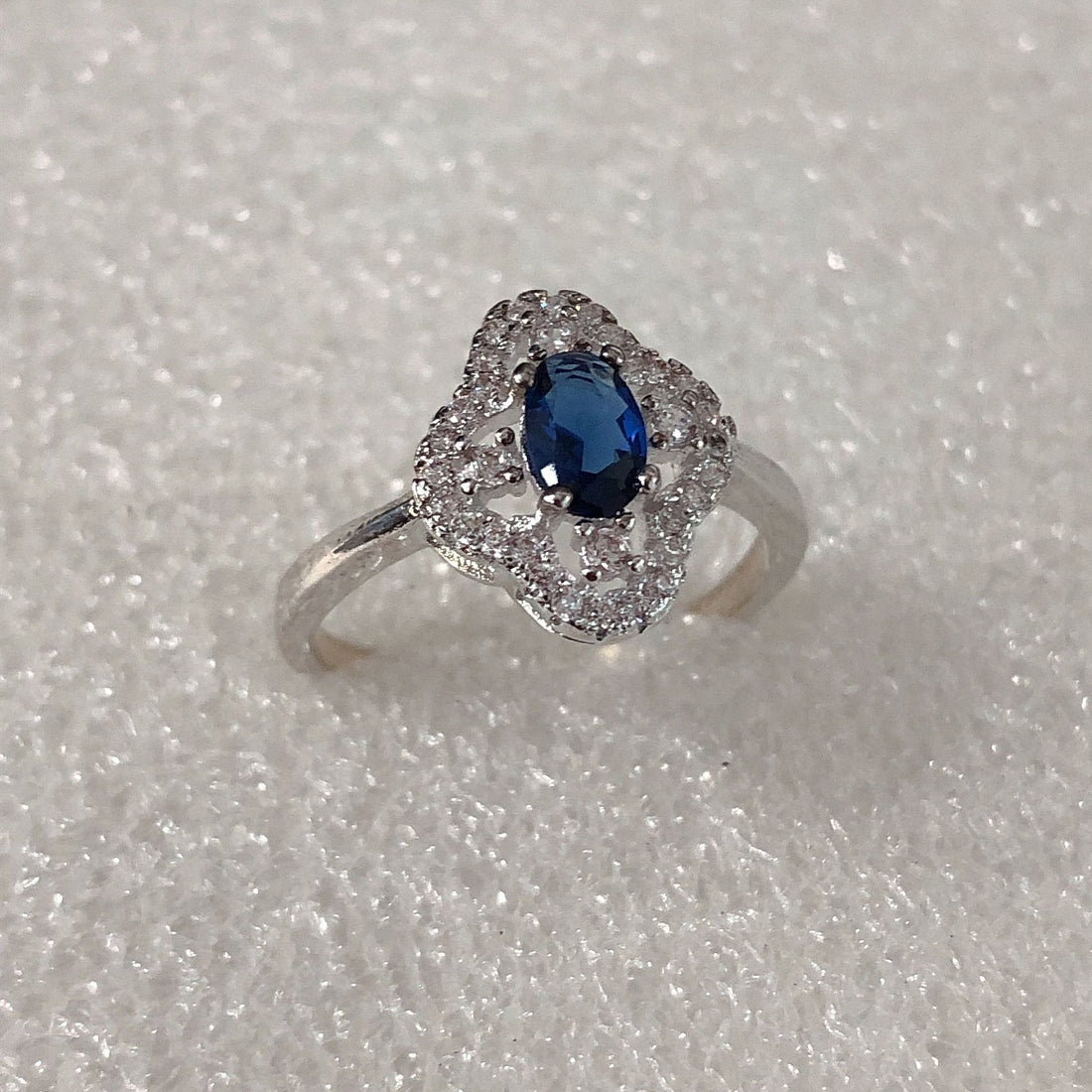 Sapphire-Blue Oval CZ Vintage Cluster Ring