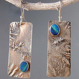 Textured Copper Bar Opal-Look Dangle Earrings