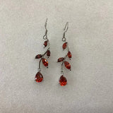 Purple CZ Vine Leaf Drop Earrings