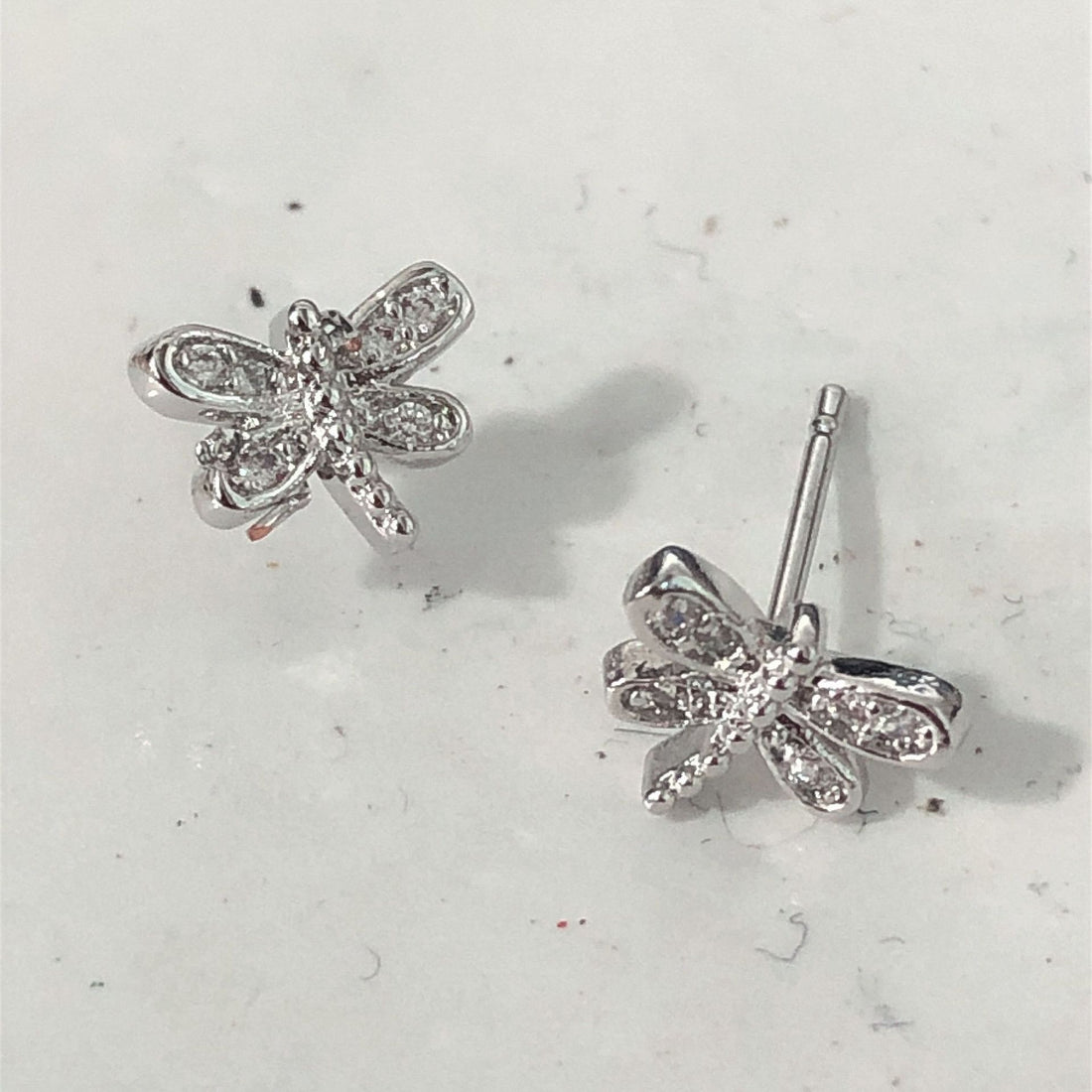 Pavé CZ Dragonfly Silver Stud Earrings