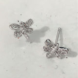 Pavé CZ Dragonfly Silver Stud Earrings