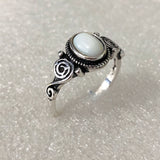 White Opal-Look Oval Spiral Scroll Ring