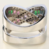 Multicolor Baguette CZ Triple Crossover Ring