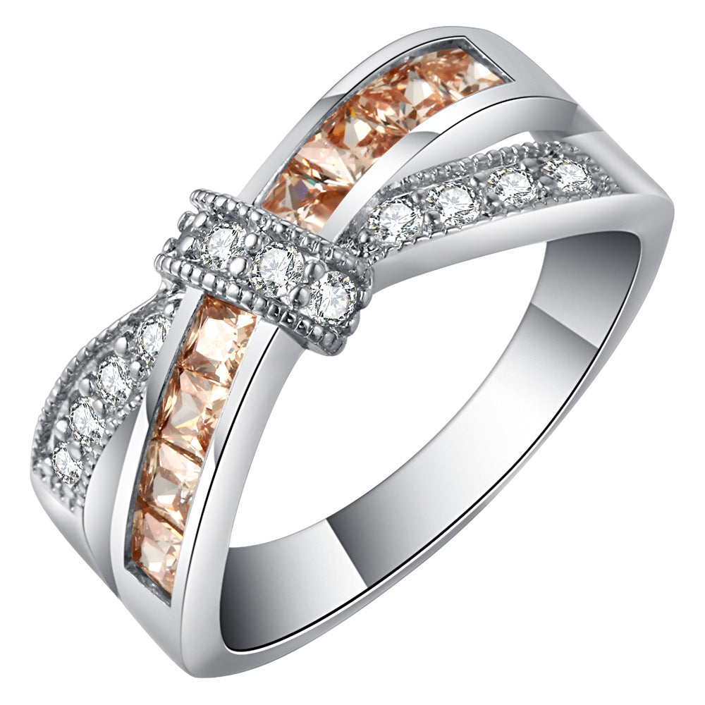 Champagne Channel CZ Crisscross Bow Ring