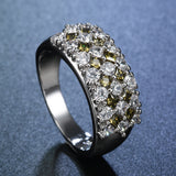 Olive-Green and Clear CZ Wide Pavé Band Ring