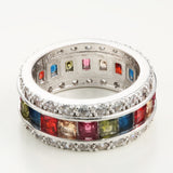 Rainbow Baguette CZ Channel Eternity Band