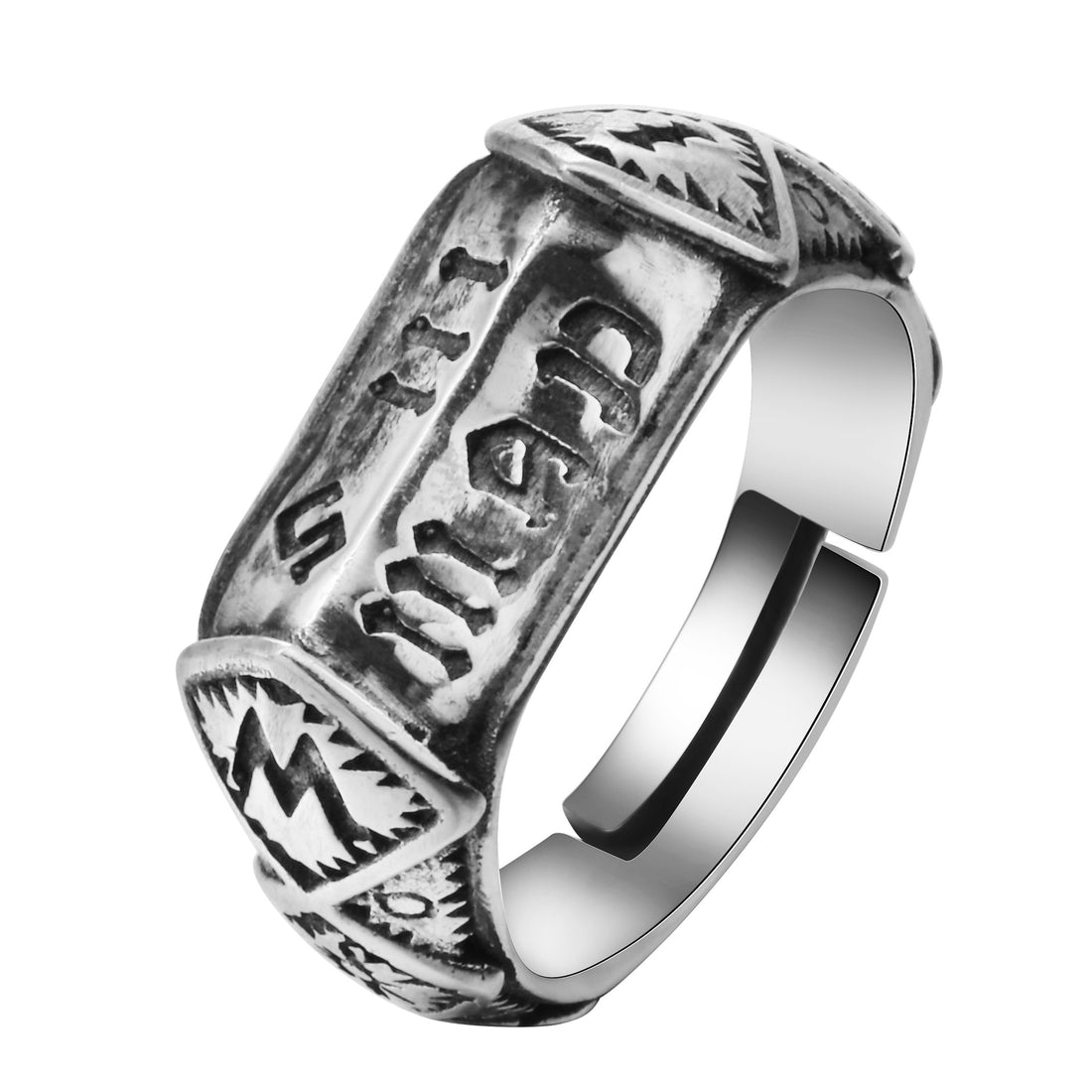 Oxidized Engraved Lettering Wide Band Ring