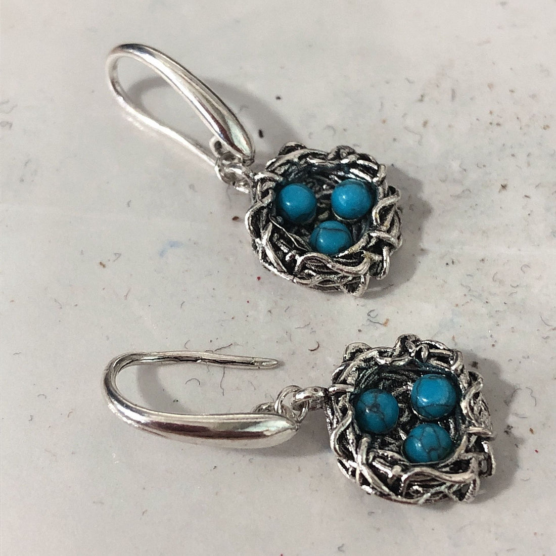 Turquoise-Look Bird Nest Drop Earrings