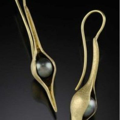 Gold Pea Pod Pearl-Look Drop Earrings
