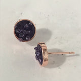 Black Enamel Crystal Disc Stud Earrings