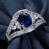 Sapphire-Blue Oval CZ Split-Shank Ring