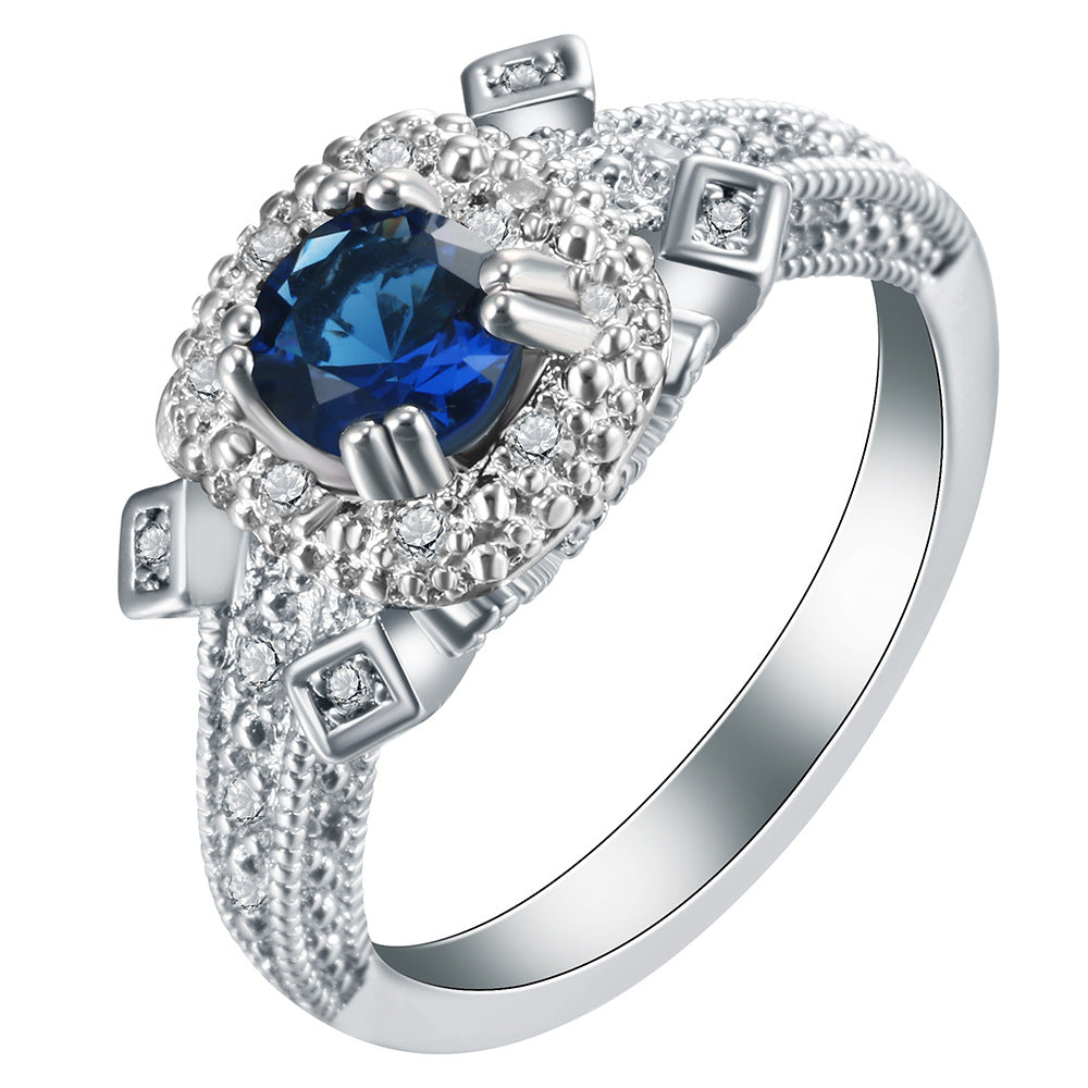 Sapphire-Blue CZ Vintage Halo Ring