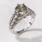 Olive Round CZ Leaf Filigree Ring